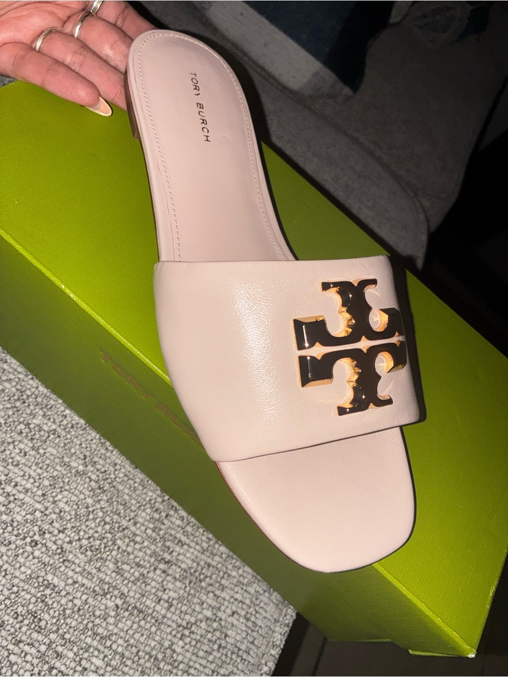 Tory Burch Blush Slide with Gold Logo Hardware